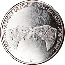 Coin, Ivory Coast, 1500 CFA Francs-1 Africa, 2003, Paris, MS(63), Nickel plated