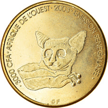 Moeda, Senegal, 3000 CFA Francs-2 Africa, 2003, Galago, MS(63), Latão, KM:11