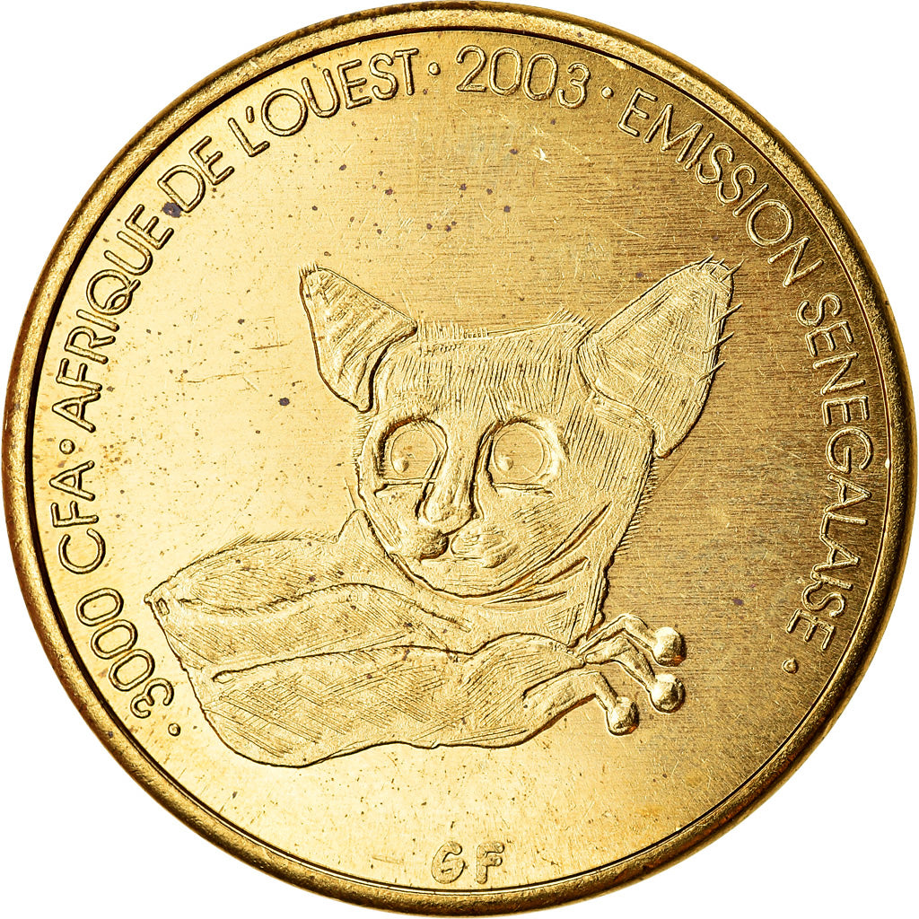 Munten, Senegal, 3000 CFA Francs-2 Africa, 2003, Galago, UNC-, Tin, KM:11