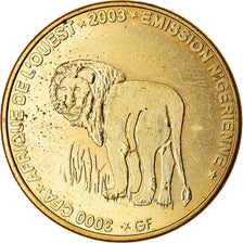 Coin, Niger, 3000 CFA Francs-2 Africa, 2003, Lion, MS(63), Brass, KM:12