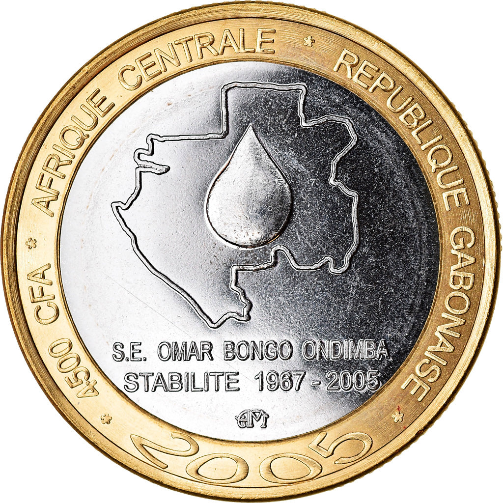 Moneta, Gabon, 4500 CFA Francs-3 Africa, 2005, Africa, Goutte de pétrole, SPL