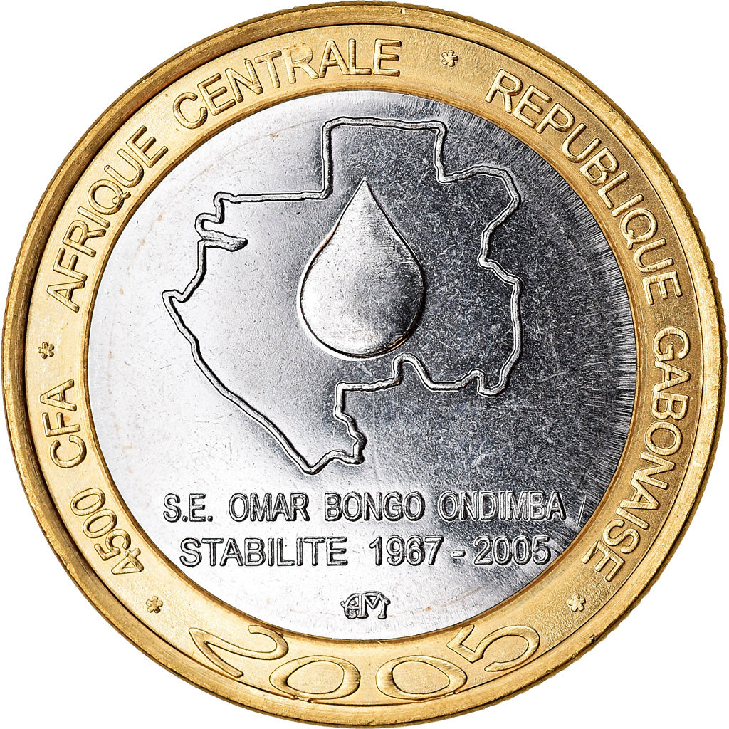 Moneta, Gabon, 4500 CFA Francs-3 Africa, 2005, Africa, Goutte de pétrole