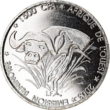 Moneda, Benín, 1500 CFA Francs-1 Africa, 2003, Buffle, SC, Níquel chapado en