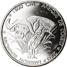 Moneda, Benín, 1500 CFA Francs-1 Africa, 2003, Buffle, SC, Níquel chapado en