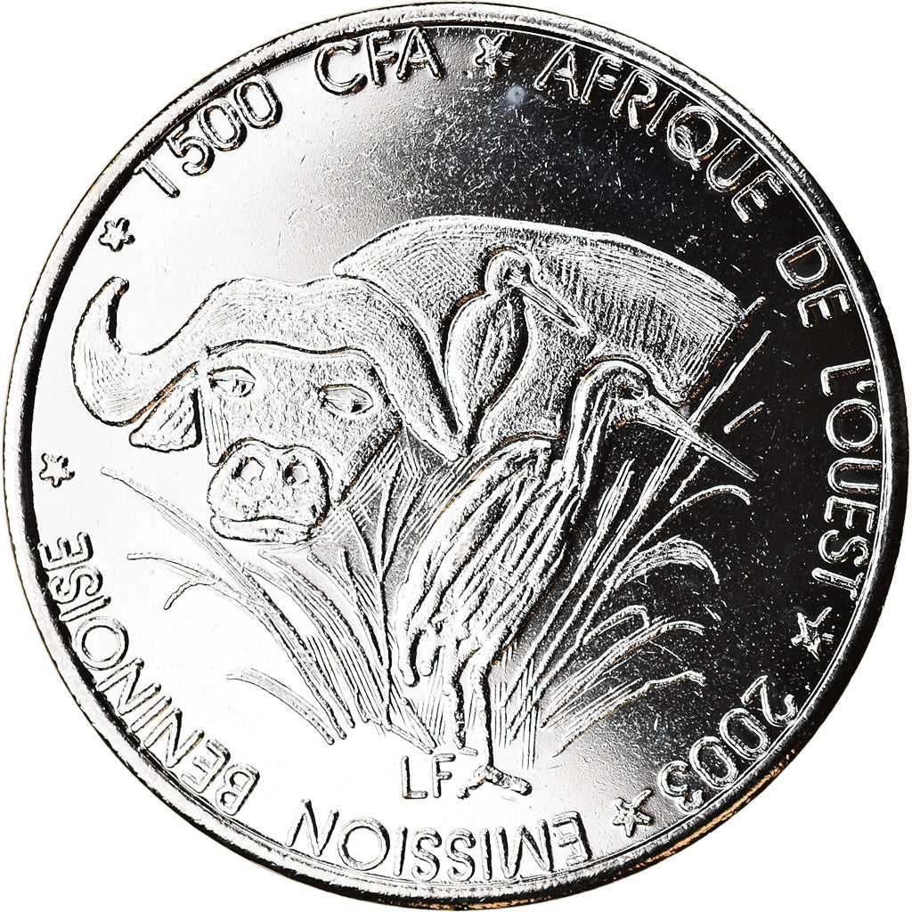 Coin, Benin, 1500 CFA Francs-1 Africa, 2003, Buffle, MS(63), Nickel plated