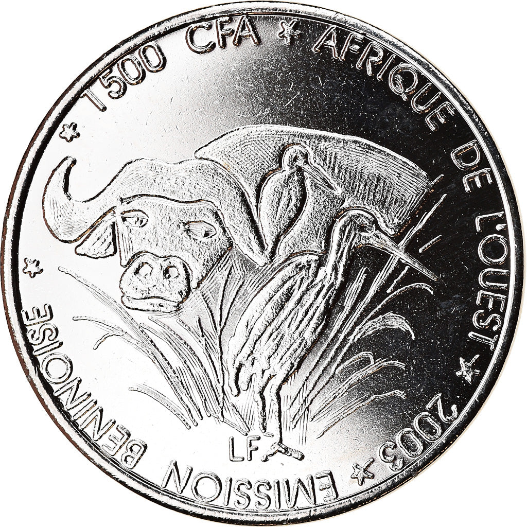 Coin, Benin, 1500 CFA Francs-1 Africa, 2003, Buffle, MS(63), Nickel plated