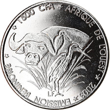 Coin, Benin, 1500 CFA Francs-1 Africa, 2003, Buffle, MS(63), Nickel plated