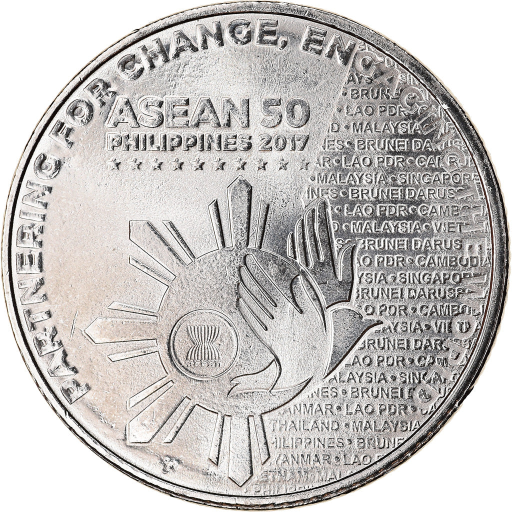 Coin, Philippines, Piso, 2017, Présidence de l'ASEAN, MS(63), Nickel plated