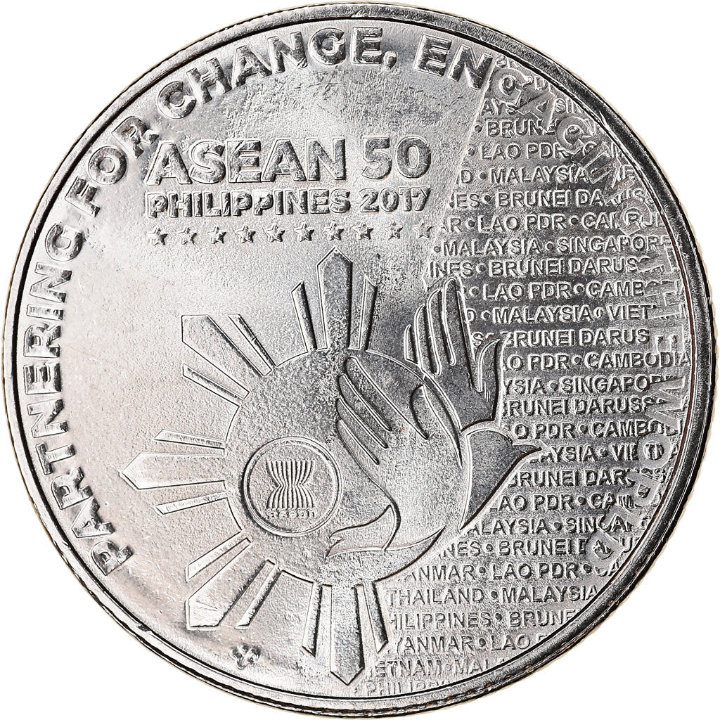 Coin, Philippines, Piso, 2017, Présidence de l'ASEAN, MS(63), Nickel plated