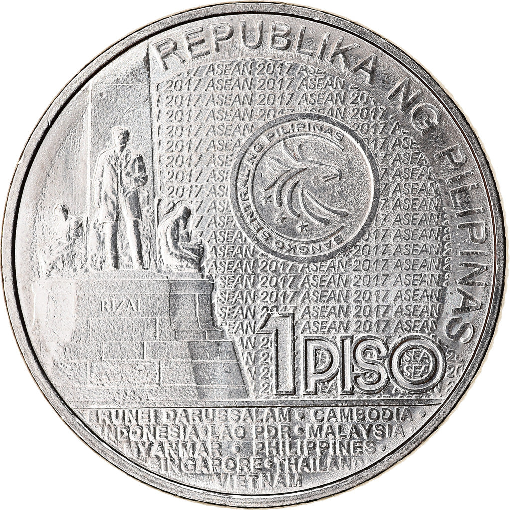 Coin, Philippines, Piso, 2017, Présidence de l'ASEAN, MS(63), Nickel plated