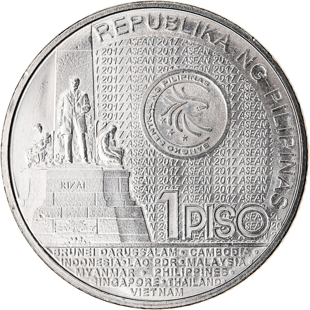 Coin, Philippines, Piso, 2017, Présidence de l'ASEAN, MS(63), Nickel plated