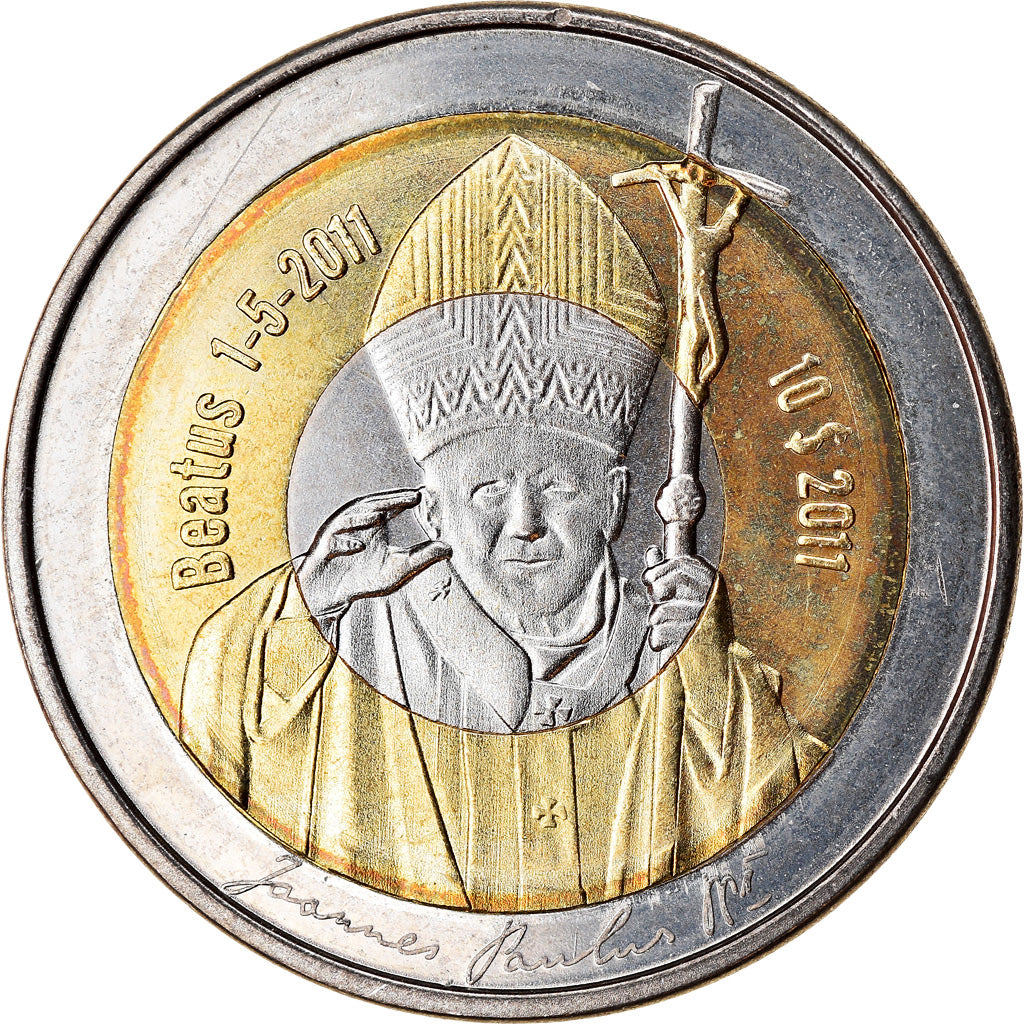 Coin, Antarctic, 10 Dollars, 2011, Pape Jean Paul II, MS(63), Bi-Metallic