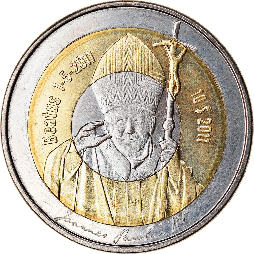 Moneta, Antartico, 10 Dollars, 2011, Pape Jean Paul II, SPL, Bi-metallico