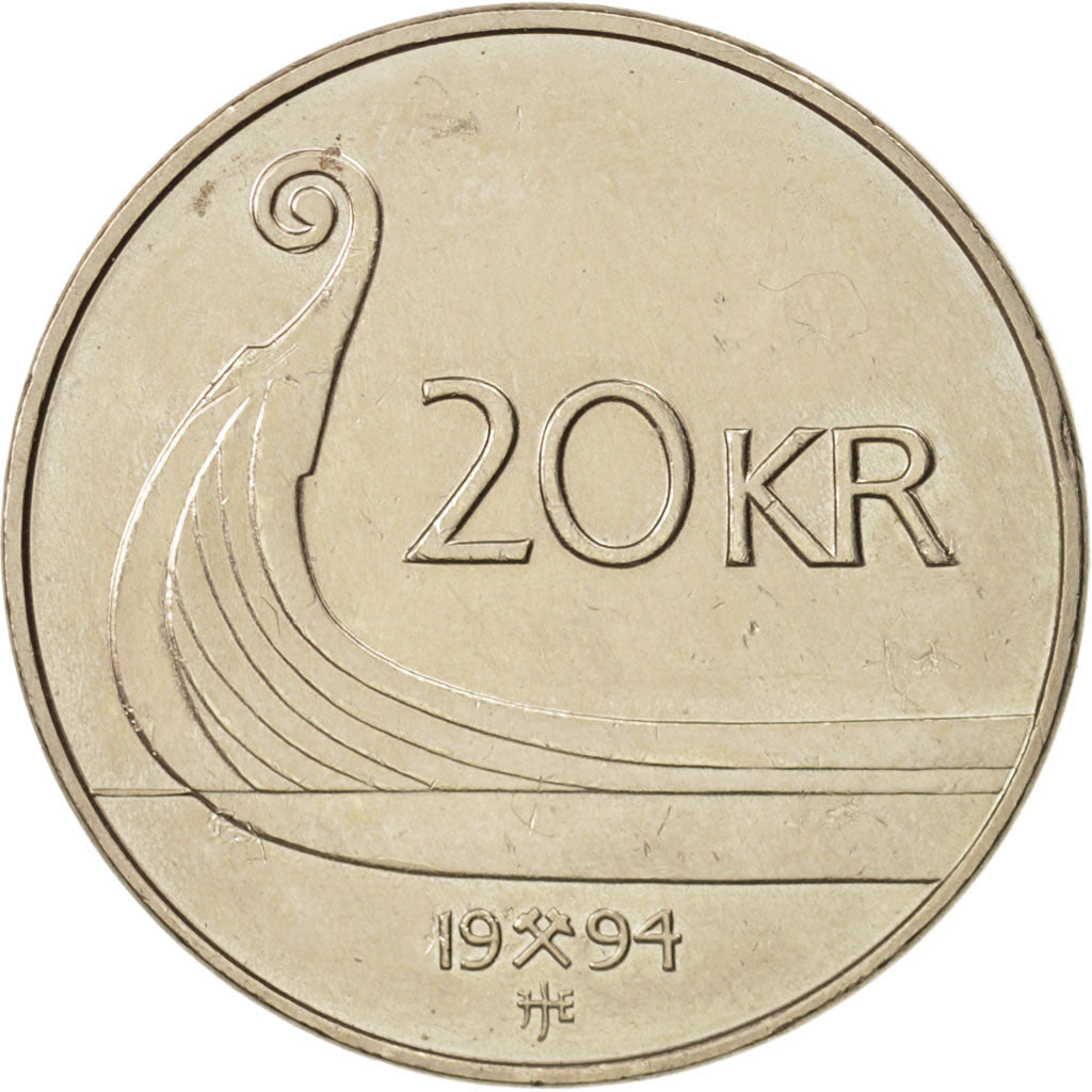 Norway, Harald V, 20 Kroner, 1994, EF(40-45), Nickel-brass, KM:453