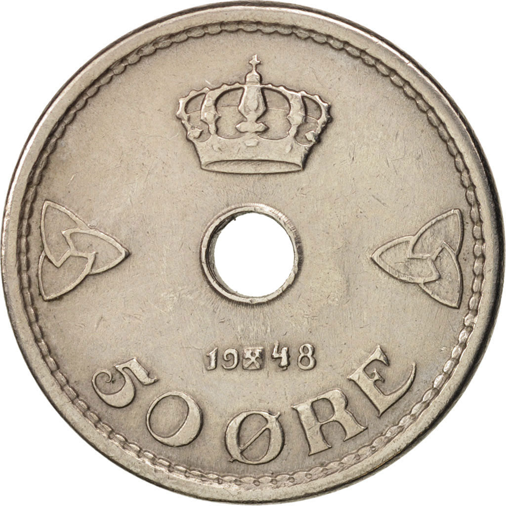 Norway, Haakon VII, 50 Öre, 1948, EF(40-45), Copper-nickel, KM:386