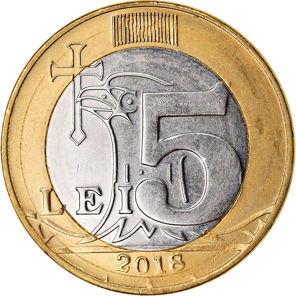 Moneta, Mołdawia, 5 Lei, 2018, MS(63), Bimetaliczny