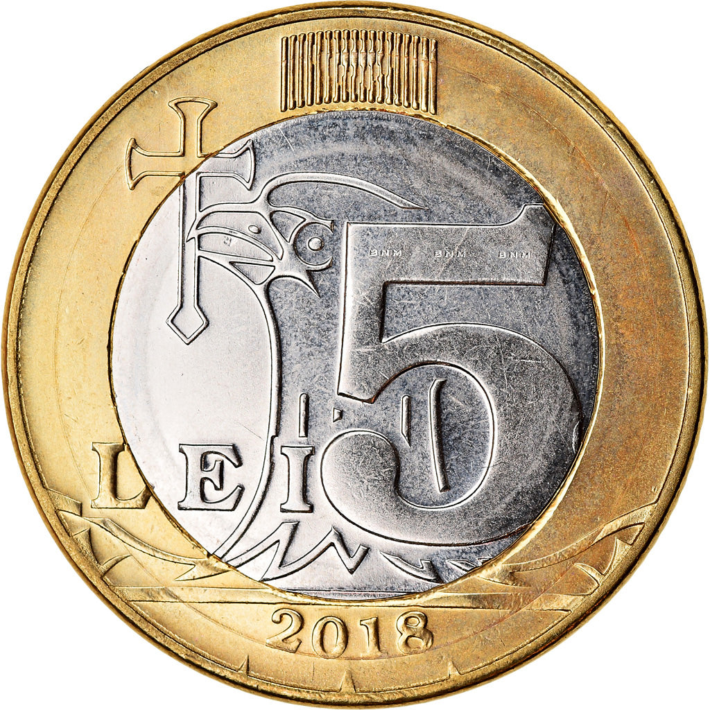 Coin, Moldova, 5 Lei, 2018, MS(63), Bi-Metallic