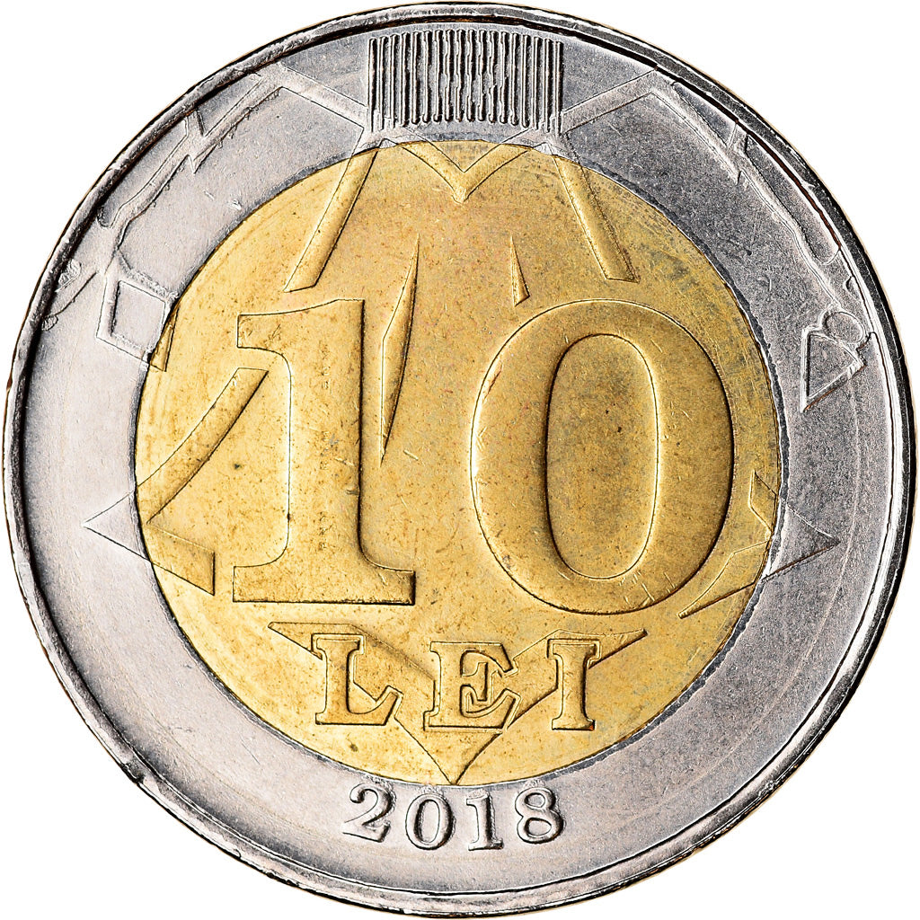 Moneta, Mołdawia, 10 Lei, 2018, MS(63), Bimetaliczny