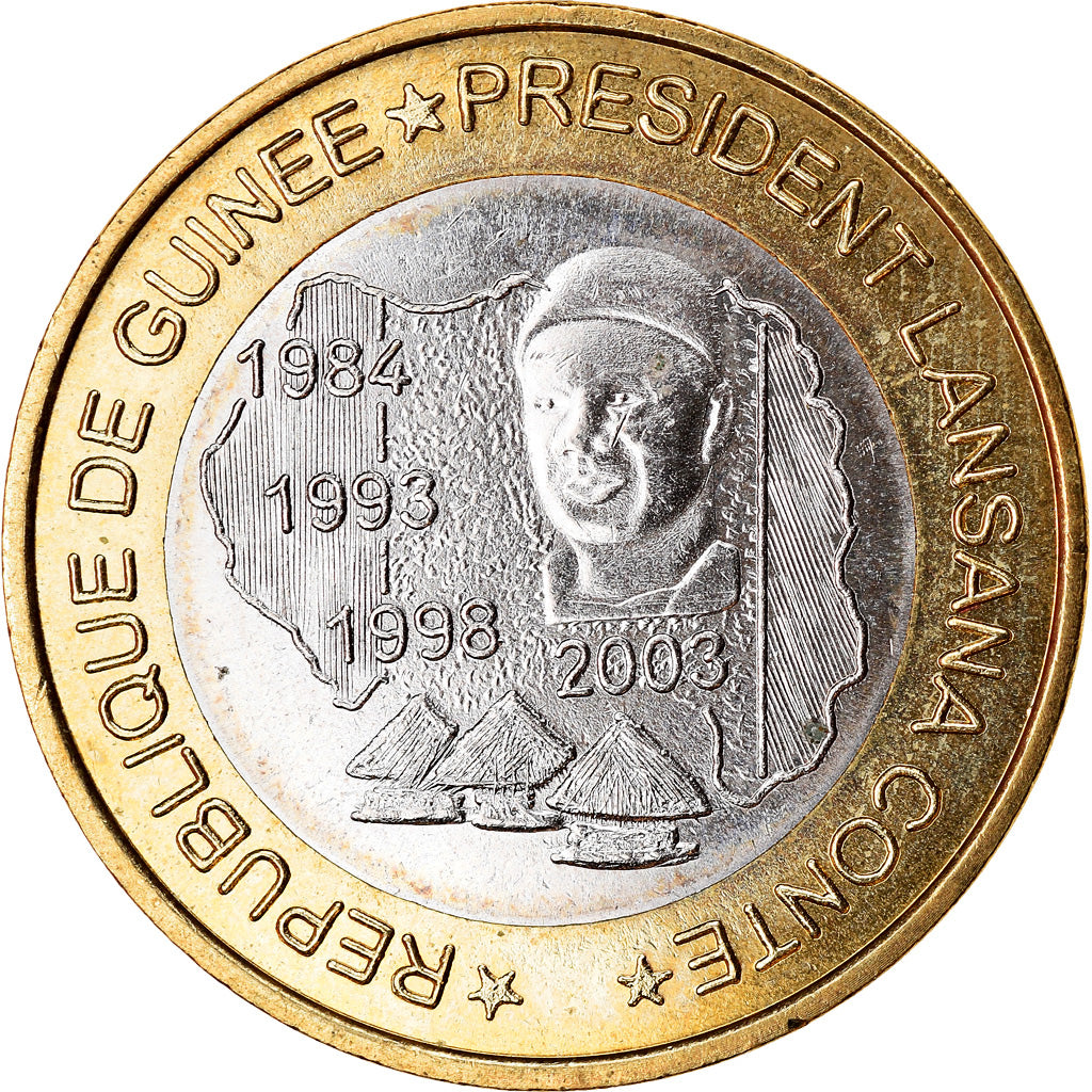 Monnaie, Guinea, 6000 CFA, 2003, Président Lansan Conté, SPL, Bi-Metallic