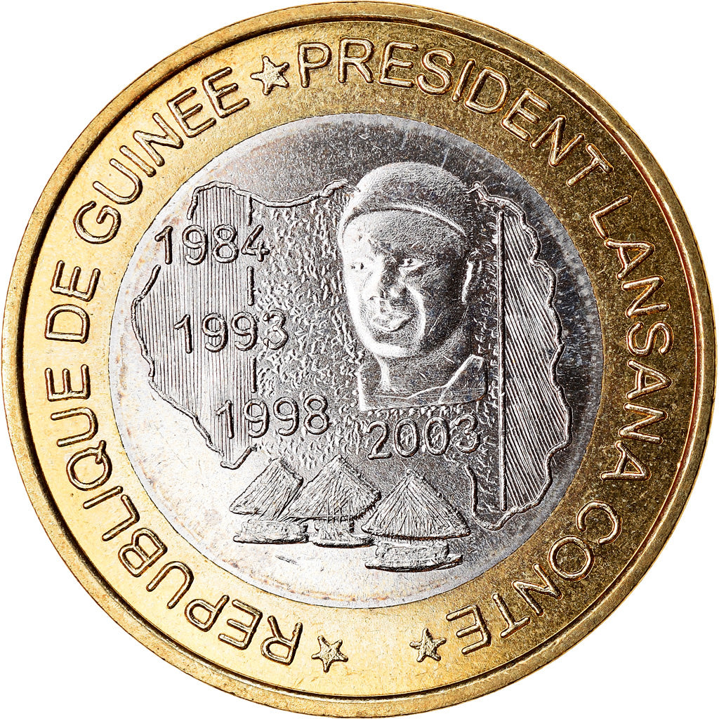 Coin, Guinea, 6000 CFA, 2003, Président Lansan Conté, MS(63), Bi-Metallic