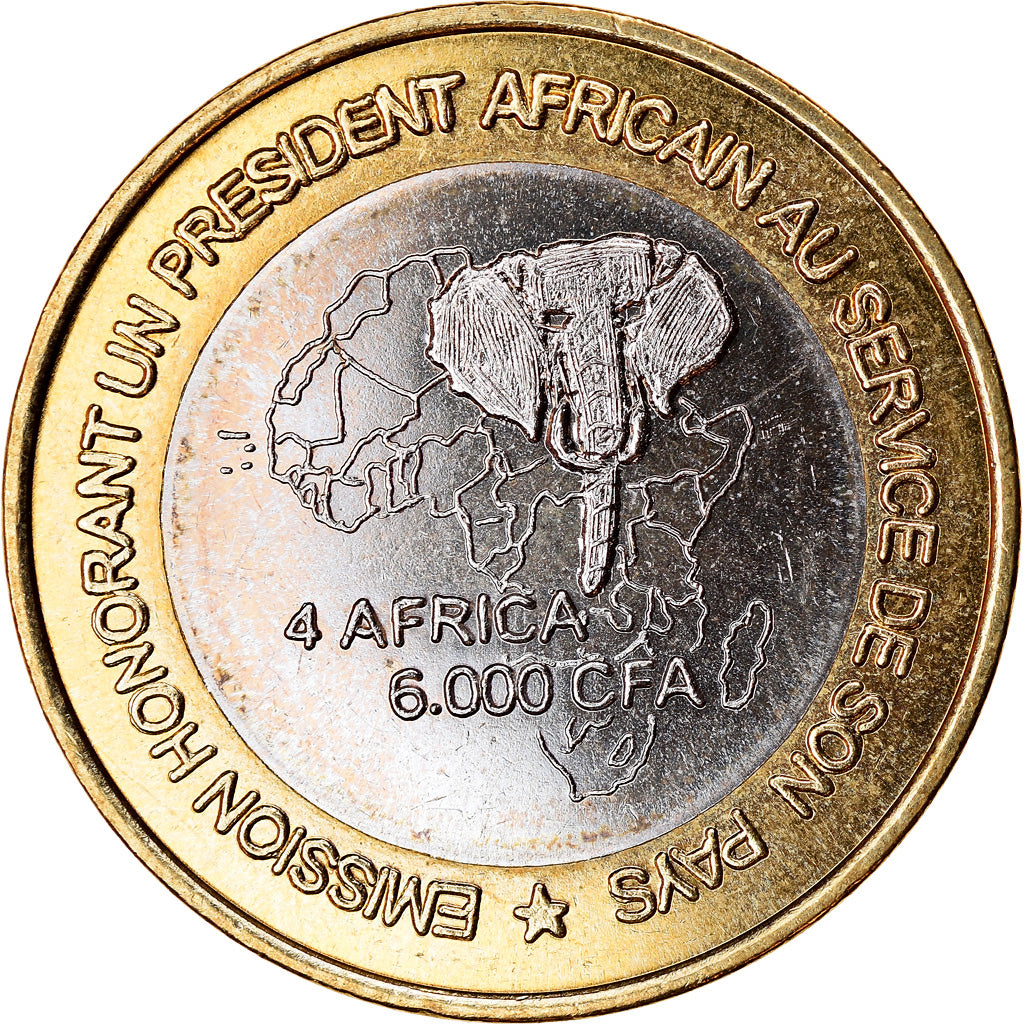 Coin, Guinea, 6000 CFA, 2003, Président Lansan Conté, MS(63), Bi-Metallic