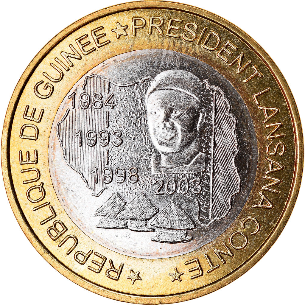 Coin, Guinea, 6000 CFA, 2003, Président Lansan Conté, MS(63), Bi-Metallic