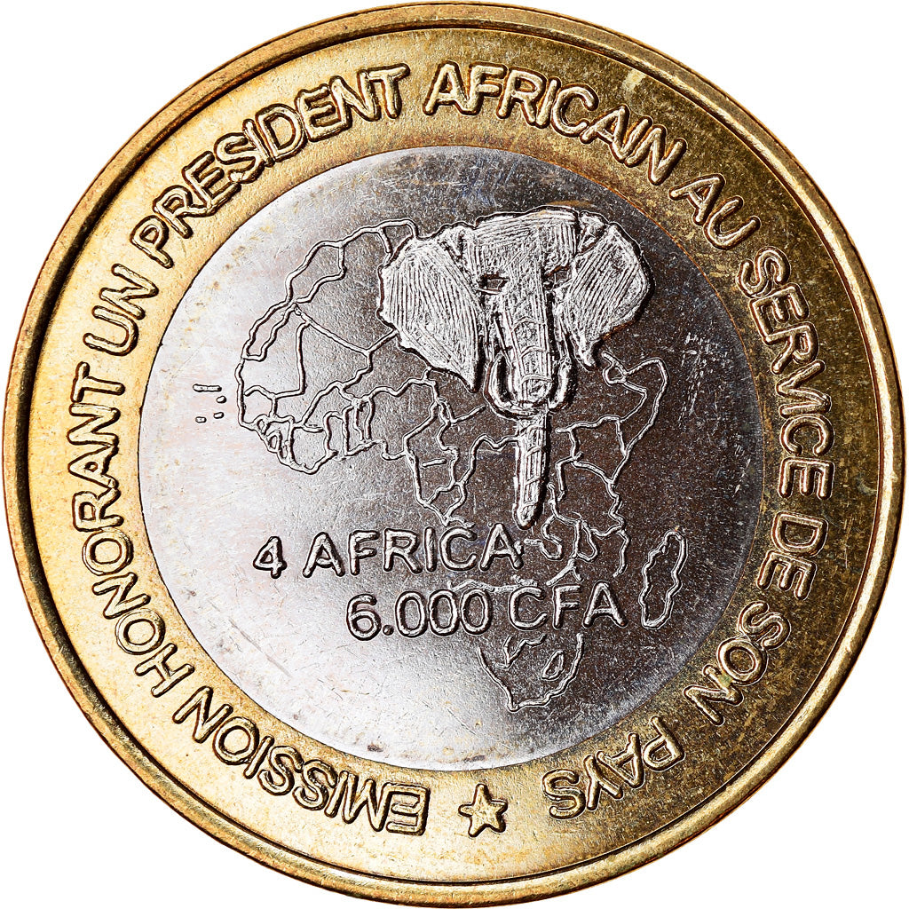 Coin, Guinea, 6000 CFA, 2003, Président Lansan Conté, MS(63), Bi-Metallic