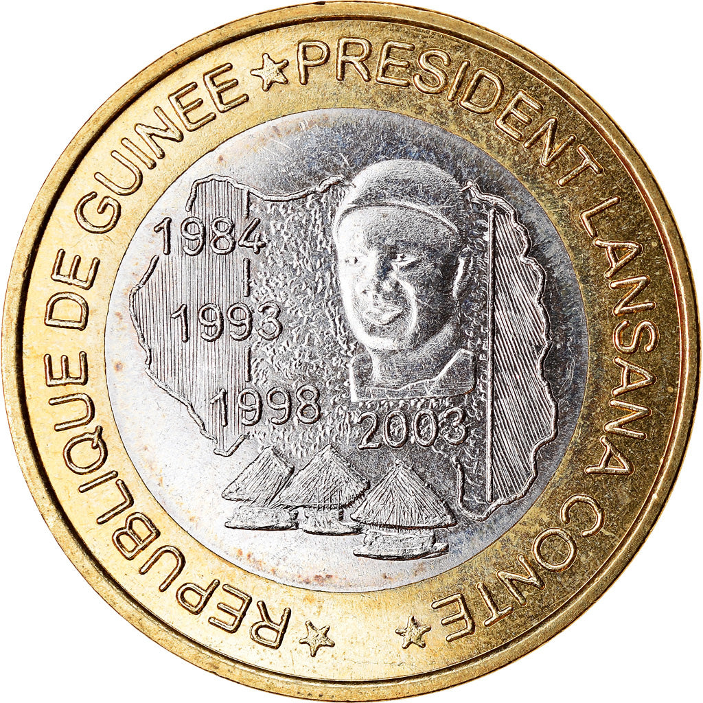Coin, Guinea, 6000 CFA, 2003, Président Lansan Conté, MS(63), Bi-Metallic