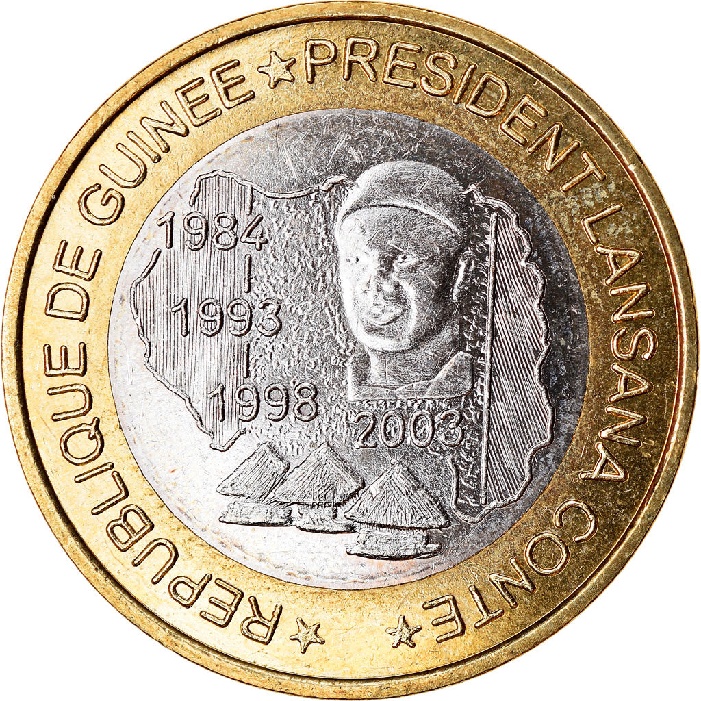 Coin, Guinea, 6000 CFA, 2003, Président Lansan Conté, MS(63), Bi-Metallic