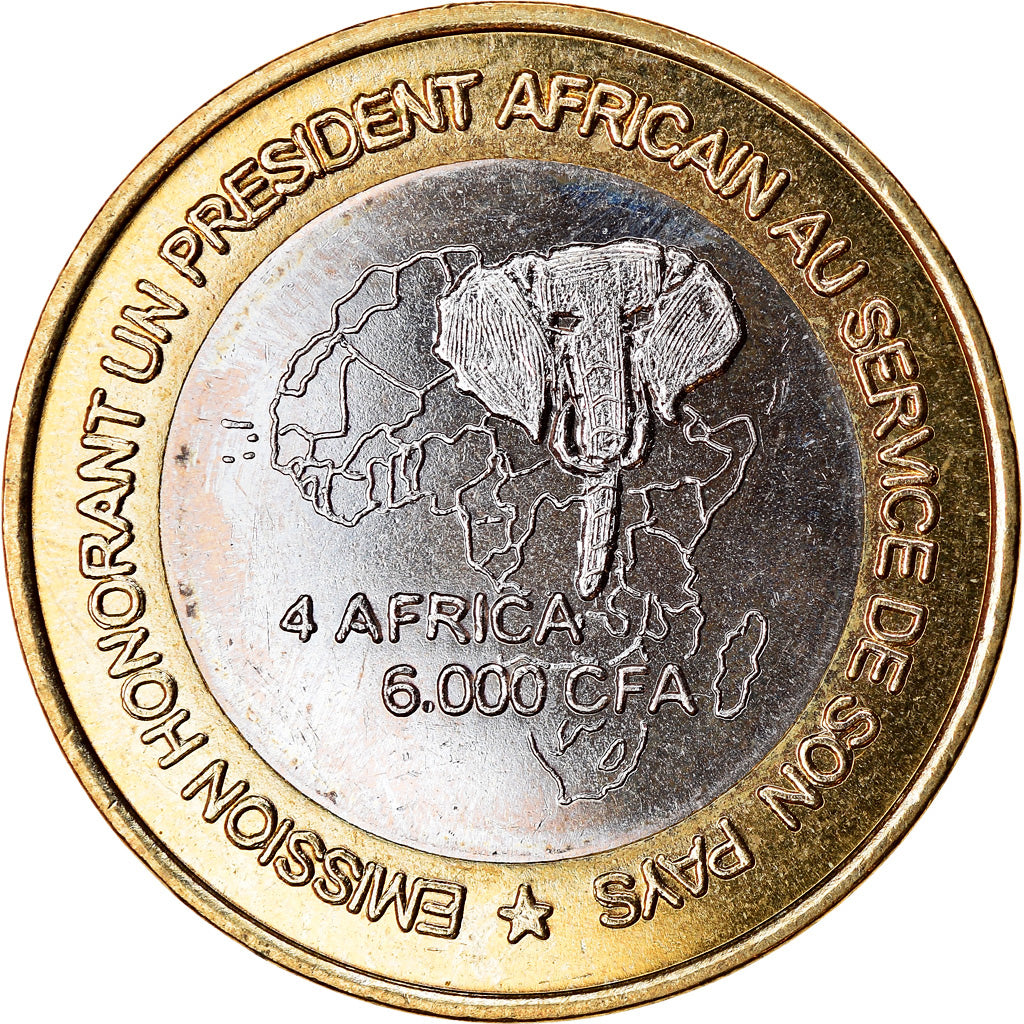 Coin, Guinea, 6000 CFA, 2003, Président Lansan Conté, MS(63), Bi-Metallic
