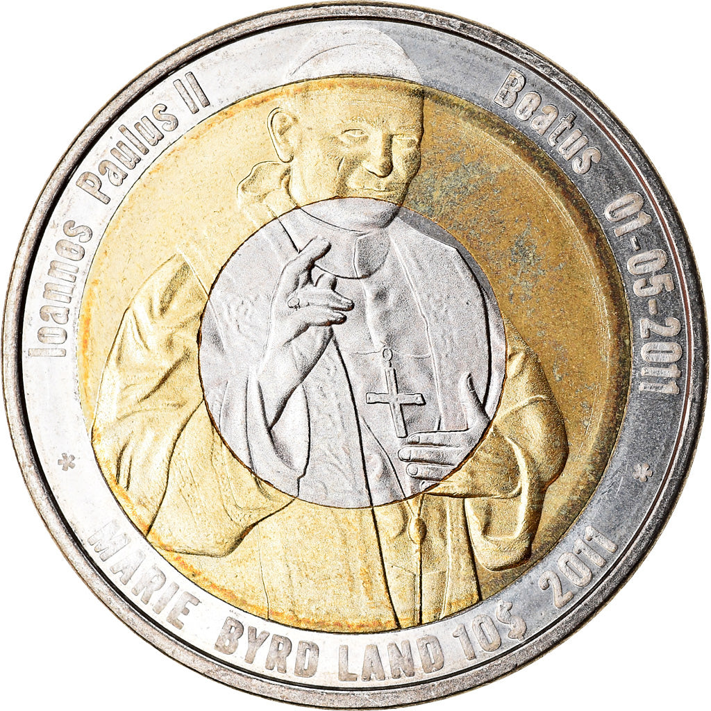 Coin, Marie Byrd Land, 10 Dollars, 2011, Béatification de Jean Paul II, MS(63)