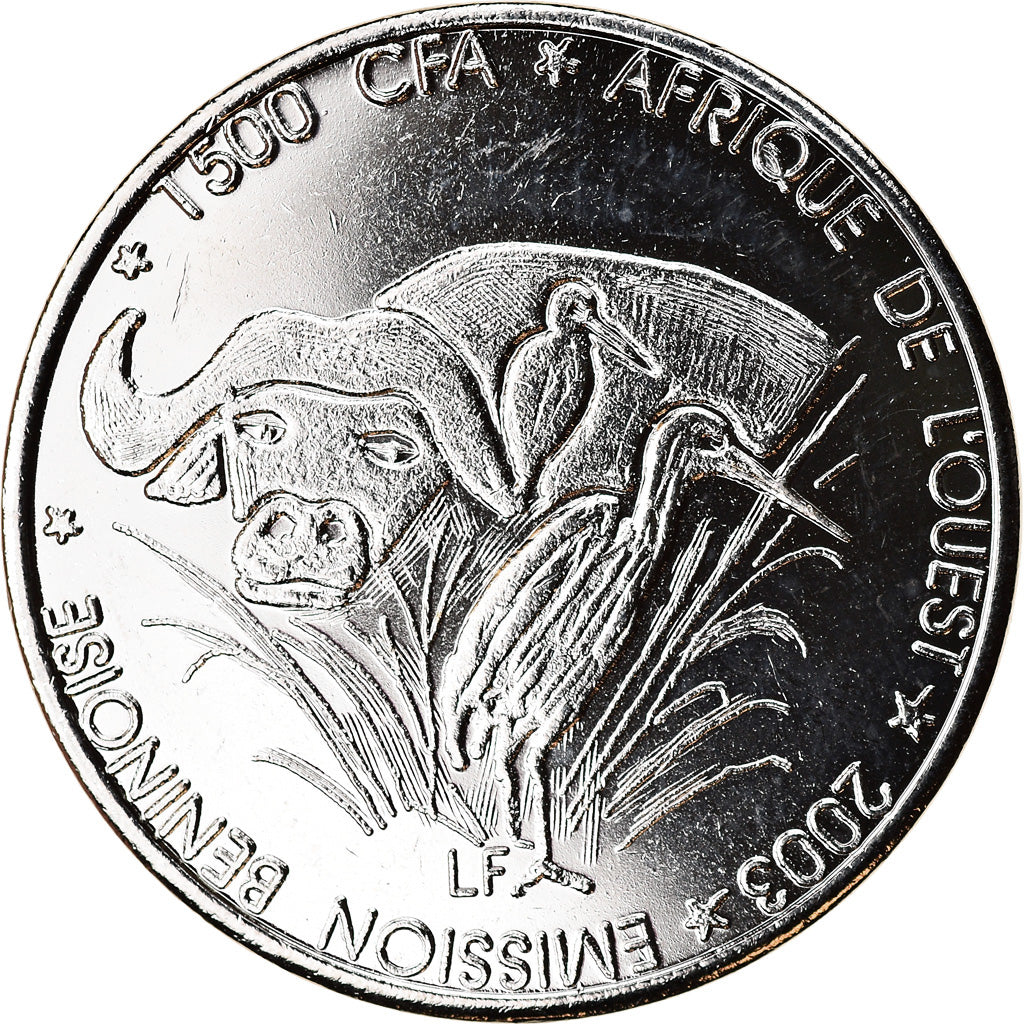 Moneta, Benin, 1500 CFA Francs-1 Africa, 2003, Buffle, SPL, Acciaio placcato