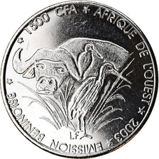 Moneta, Benin, 1500 CFA Francs-1 Africa, 2003, Buffle, SPL, Acciaio placcato