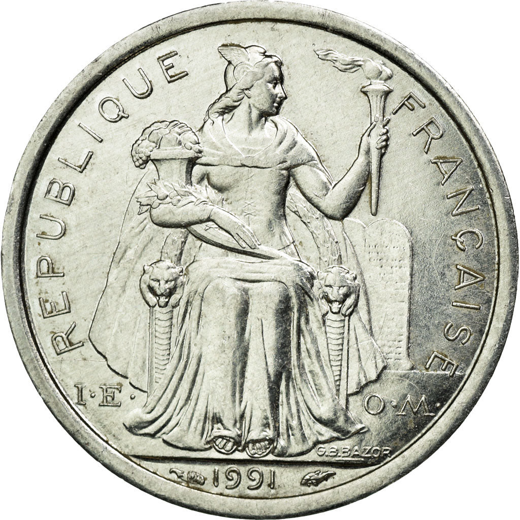 Coin, New Caledonia, Franc, 1991, Paris, AU(50-53), Aluminum, KM:10