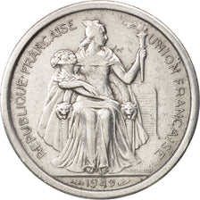New Caledonia, 2 Francs, 1949, Paris, EF(40-45), Aluminum, KM:3