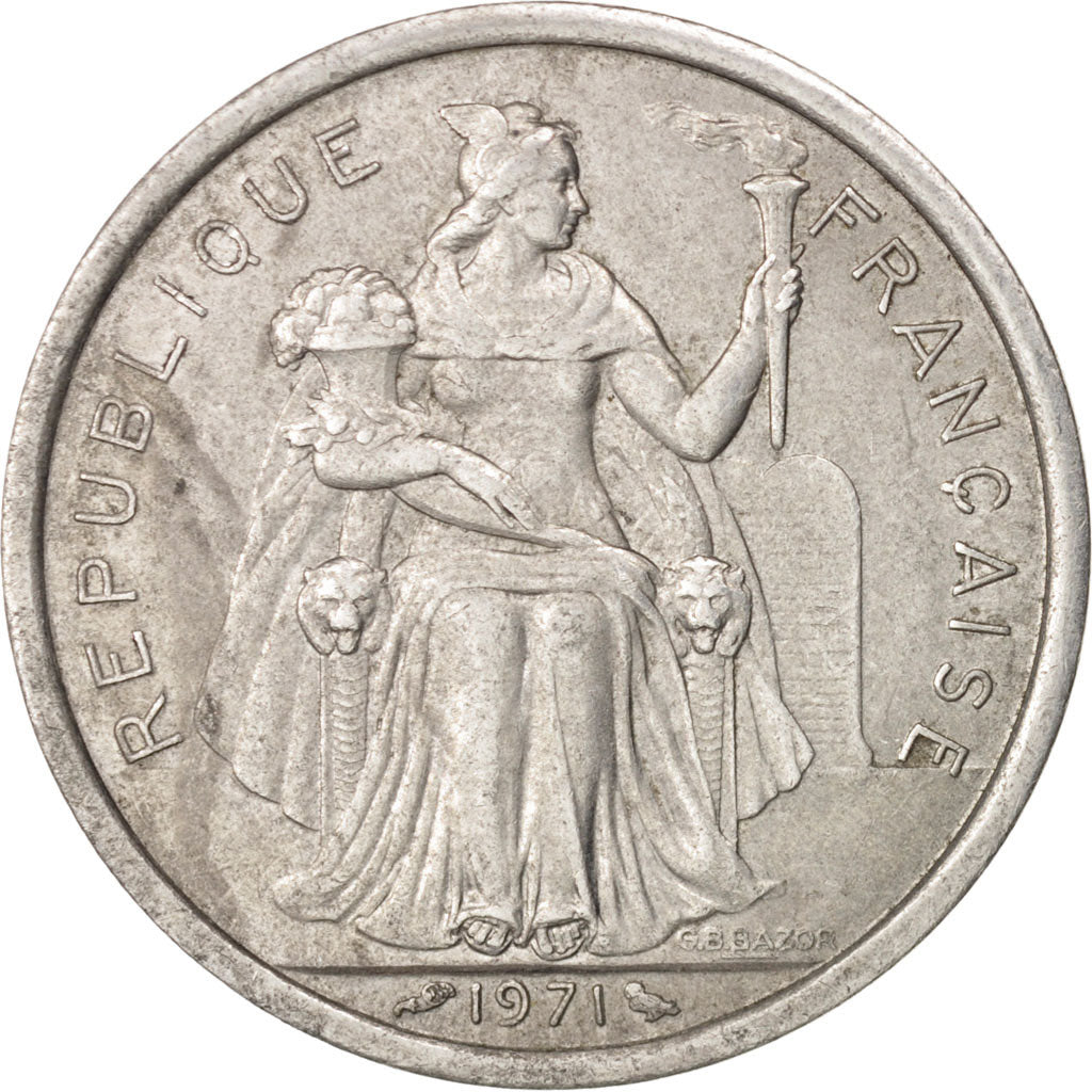 New Caledonia, 2 Francs, 1971, Paris, EF(40-45), Aluminum, KM:9