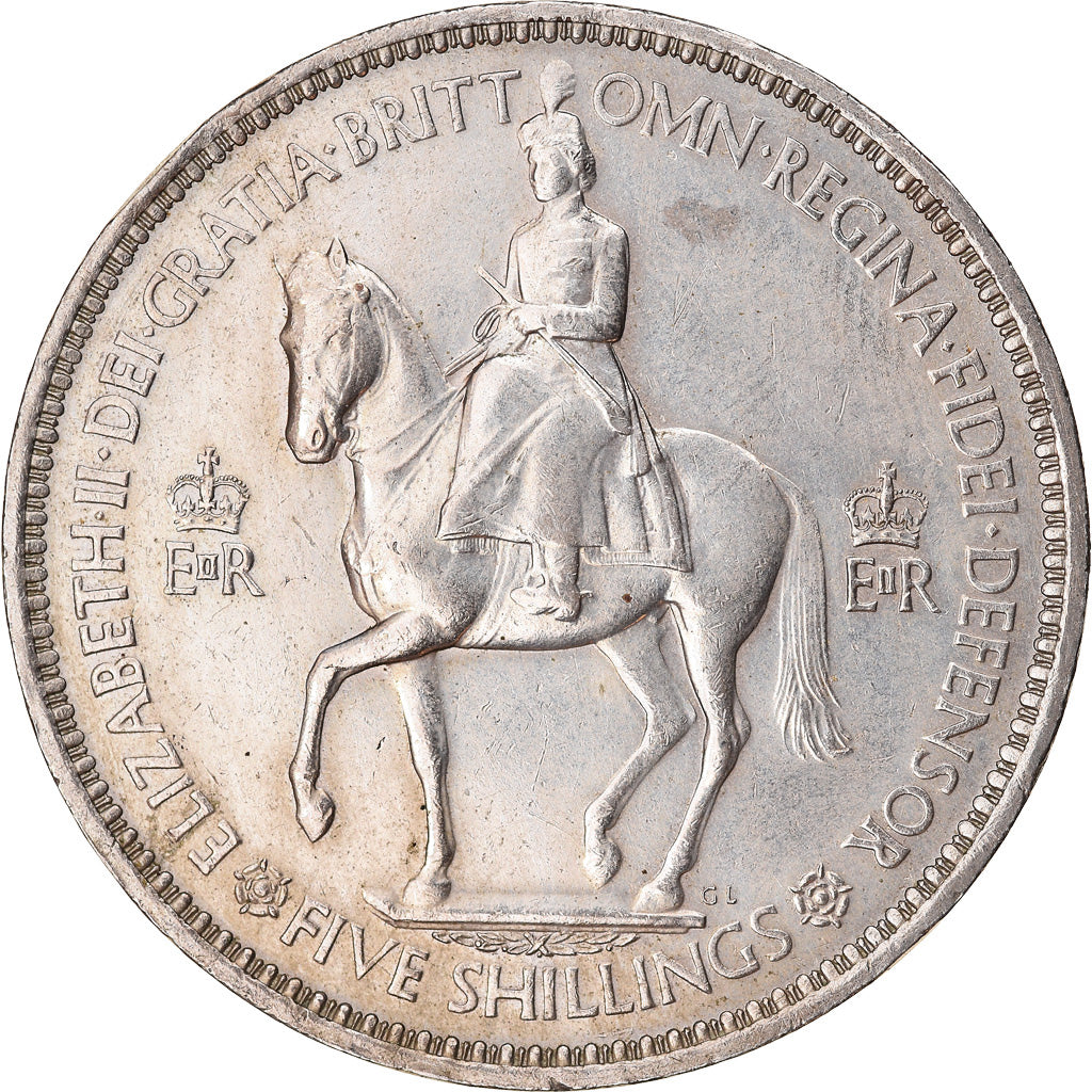 Coin, Great Britain, Elizabeth II, Crown, 1953, EF(40-45), Copper-nickel, KM:894