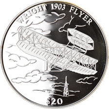 Moneta, Liberia, Wright Flyer, 20 Dollars, 2000, Proof, MS(65-70), Srebro