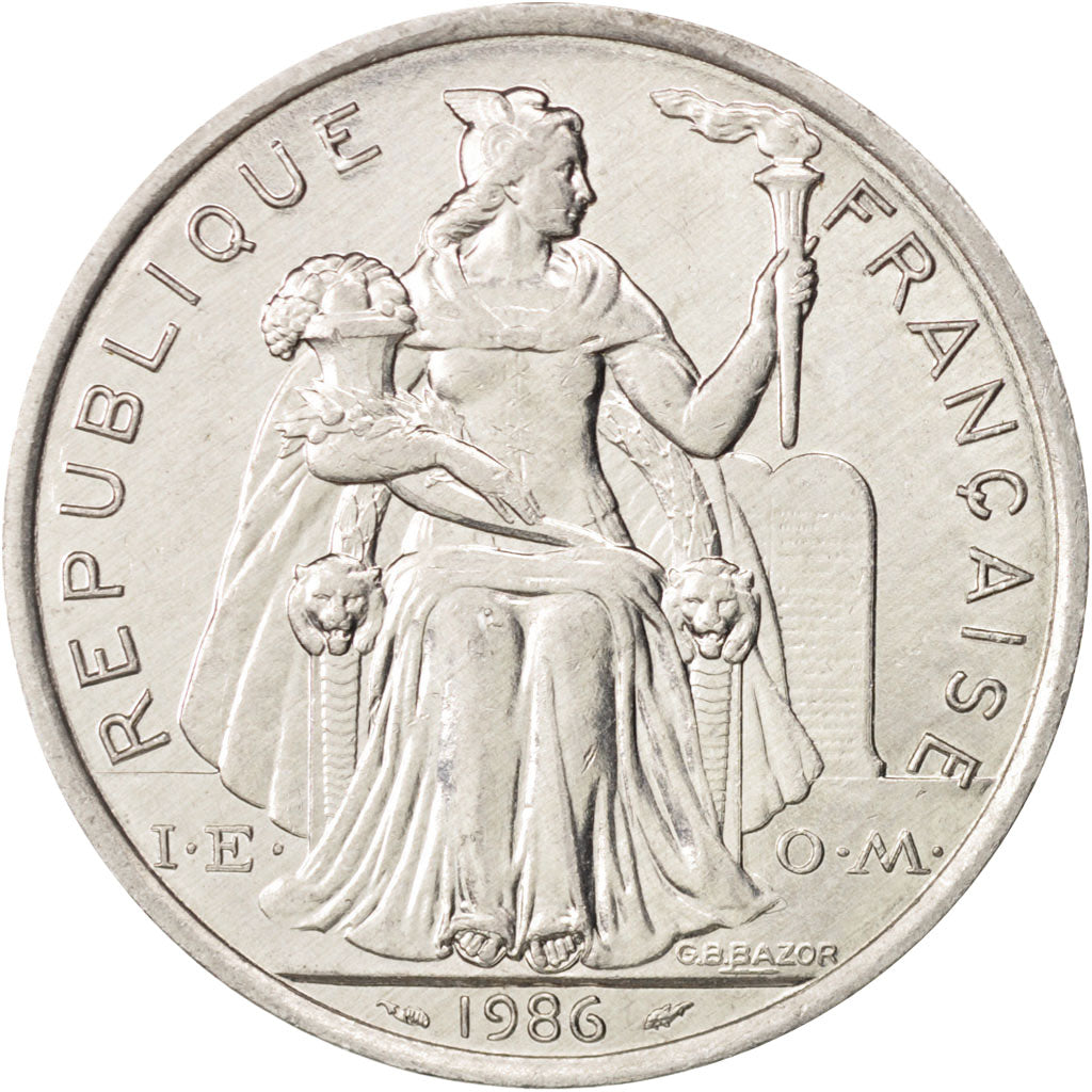 New Caledonia, 5 Francs, 1986, Paris, AU(55-58), Aluminum, KM:16