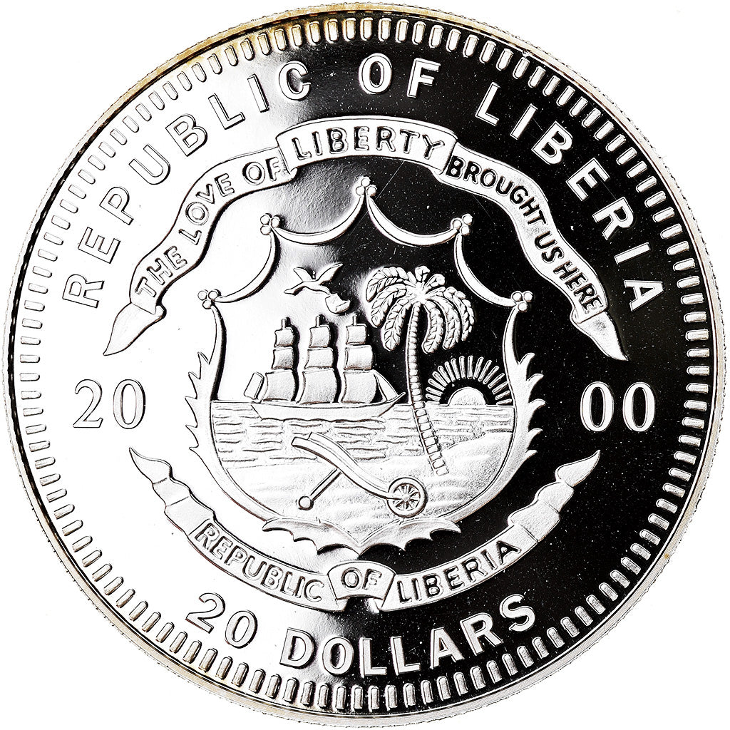 Monnaie, Liberia, Eole, 20 Dollars, 2000, Proof, FDC, Argent