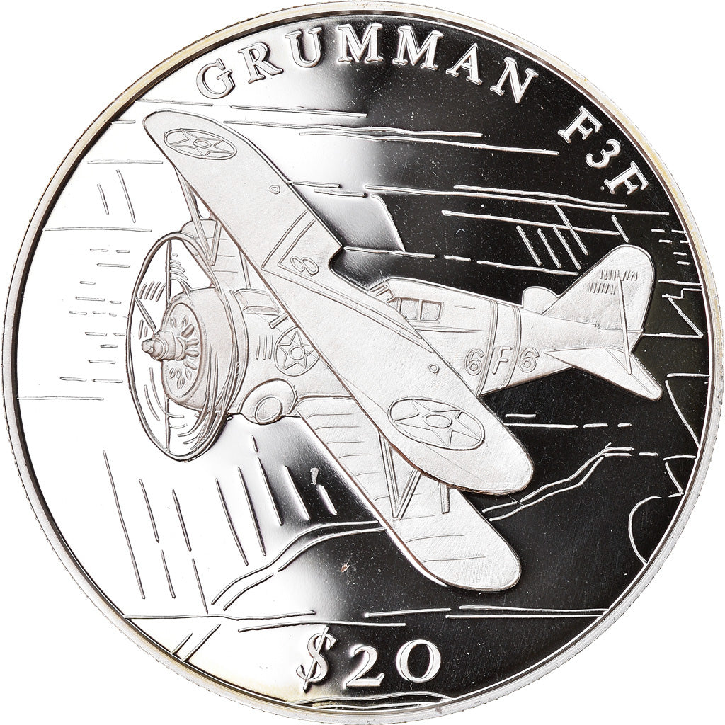 Coin, Liberia, Grumman F3F, 20 Dollars, 2000, Proof, MS(65-70), Silver