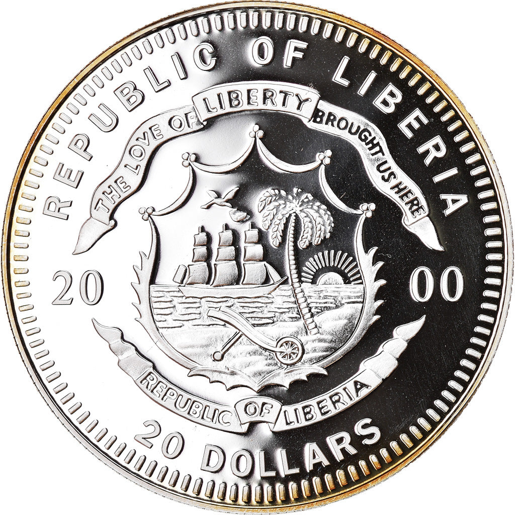 Coin, Liberia, Grumman F3F, 20 Dollars, 2000, Proof, MS(65-70), Silver