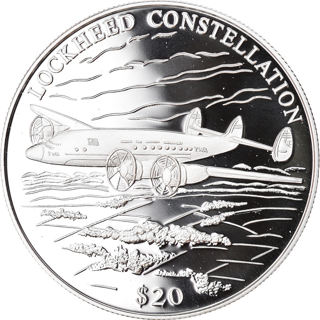 Munten, Liberia, Lockheed Constellation, 20 Dollars, 2000, Proof, FDC, Zilver