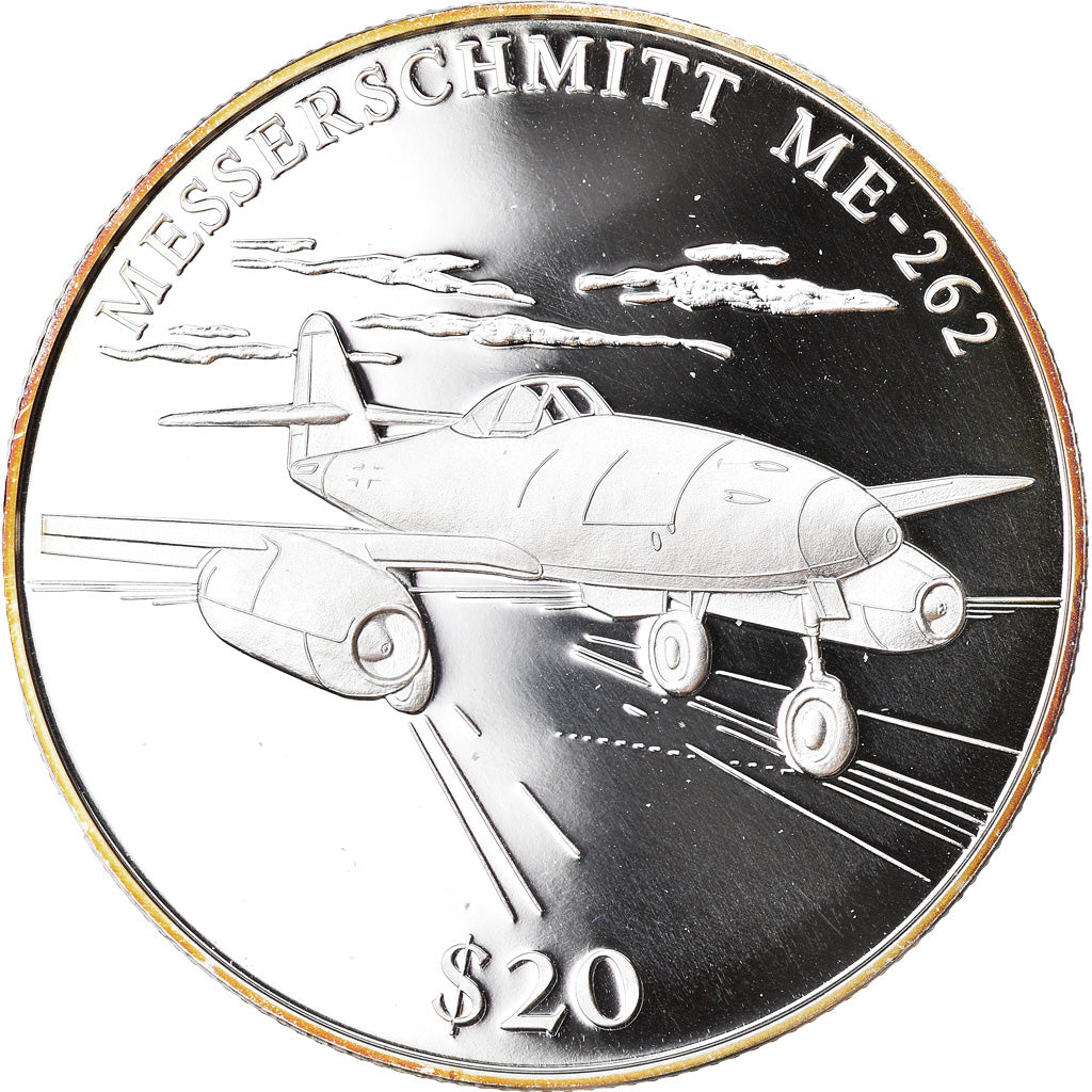 Moneta, Liberia, Messerschmitt 262, 20 Dollars, 2000, Proof, FDC, Argento