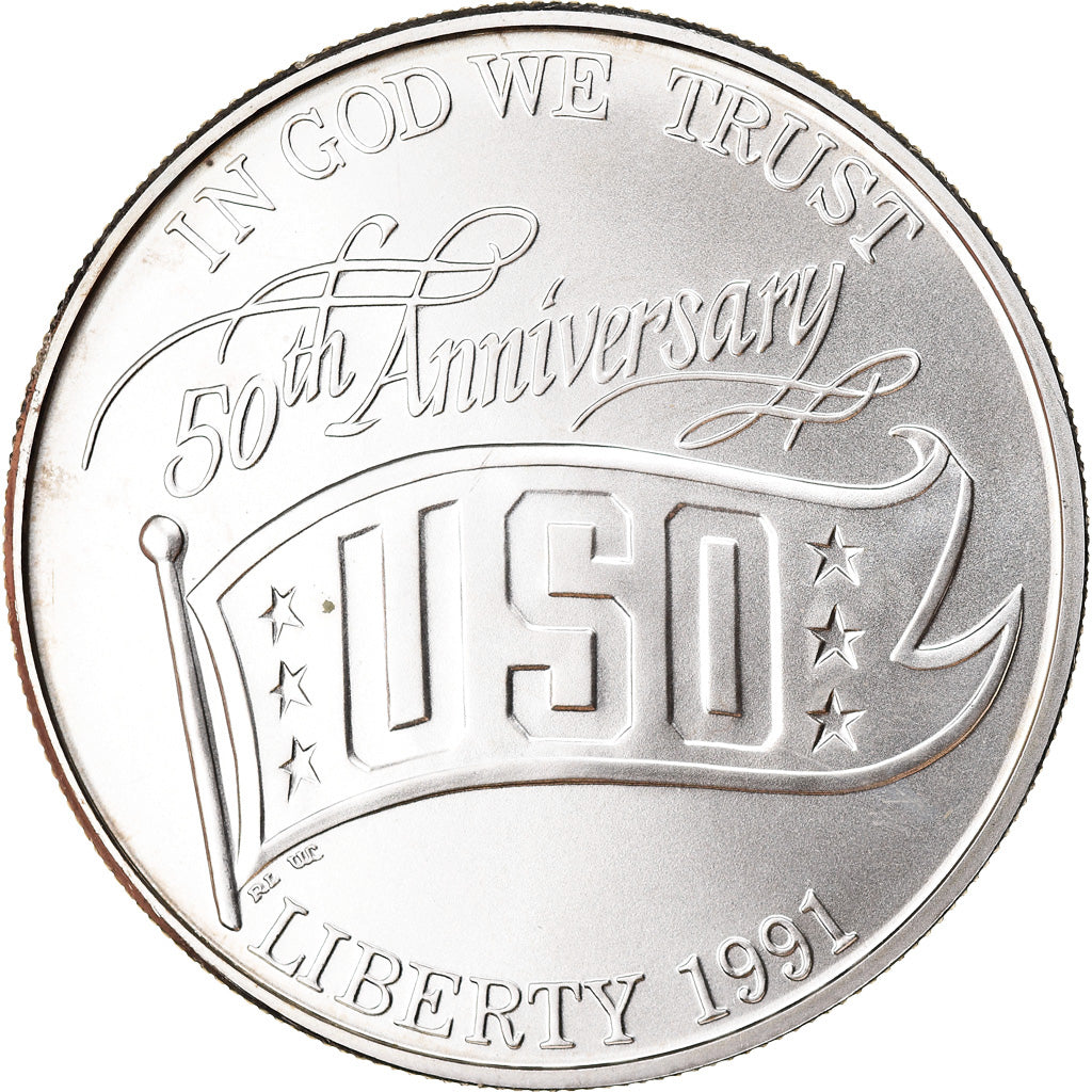Coin, United States, U.S.O, Dollar, 1991, U.S. Mint, Denver, MS(65-70), Silver