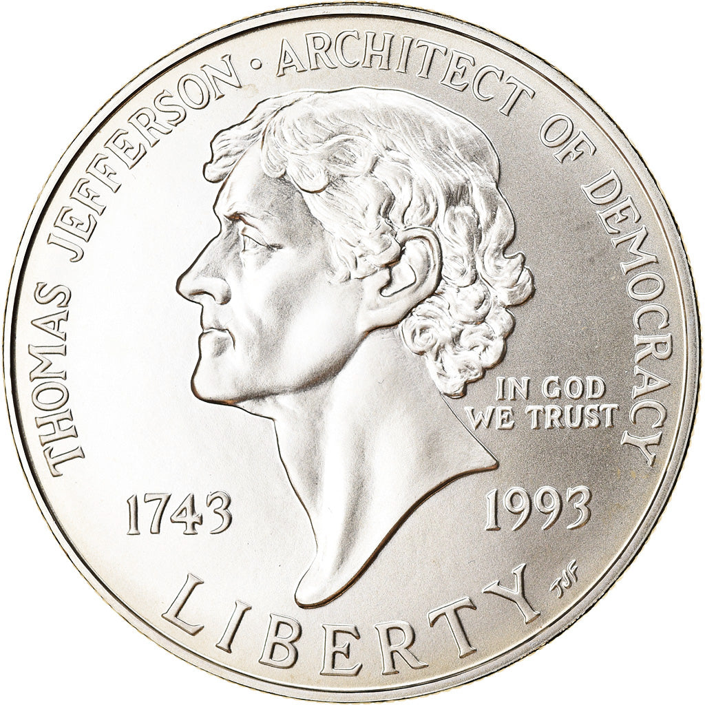 Coin, United States, Thomas Jefferson, Dollar, 1993, U.S. Mint, Philadelphia