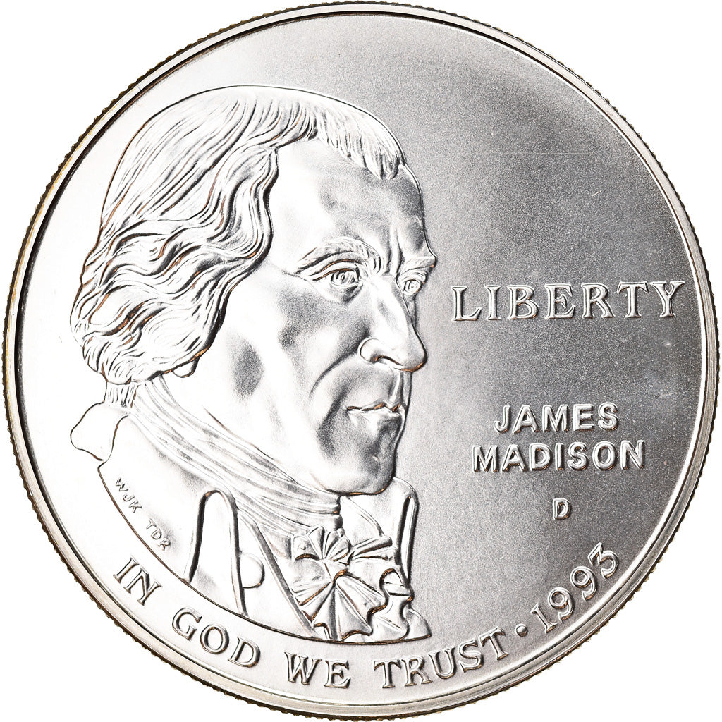 Coin, United States, James Madison, Dollar, 1993, U.S. Mint, Denver, MS(65-70)