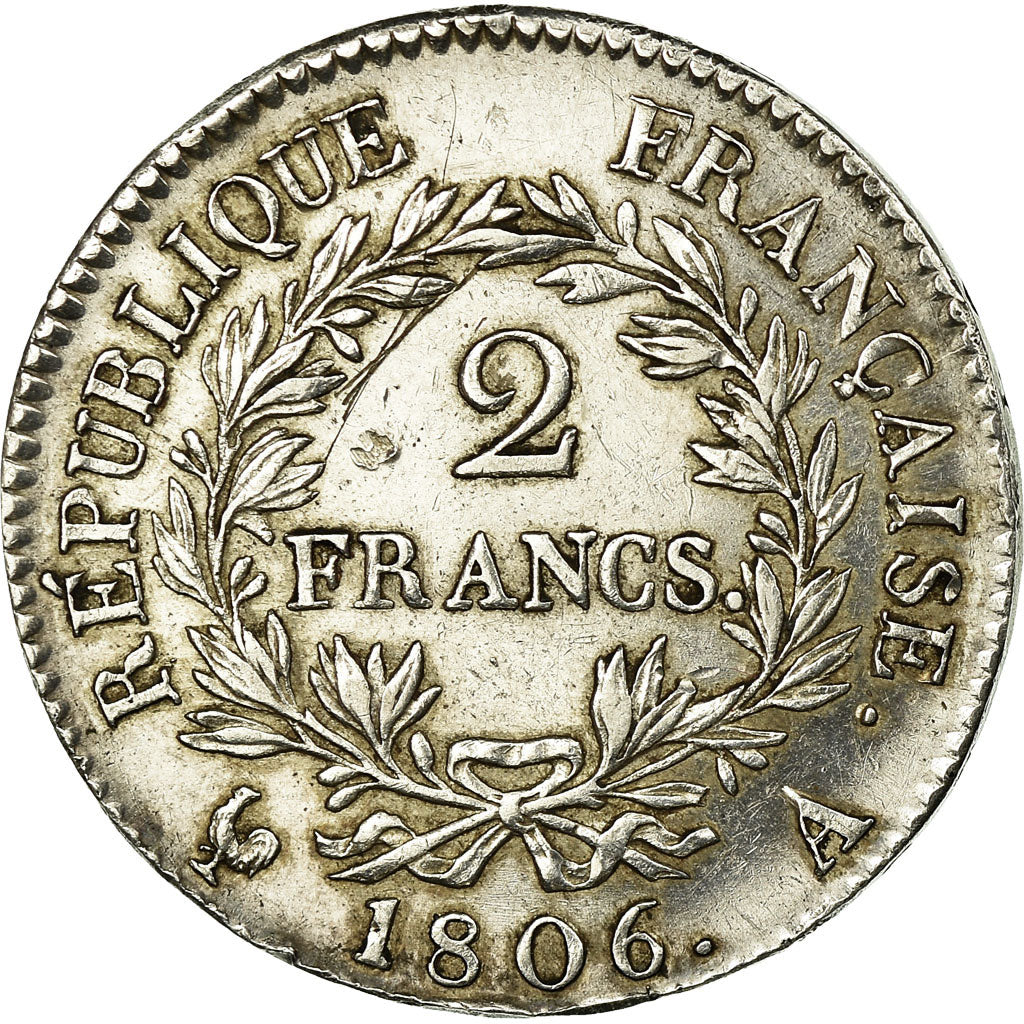 Moneda, Francia, Napoléon I, 2 Francs, 1806, Paris, MBC+, Plata, KM:658.1