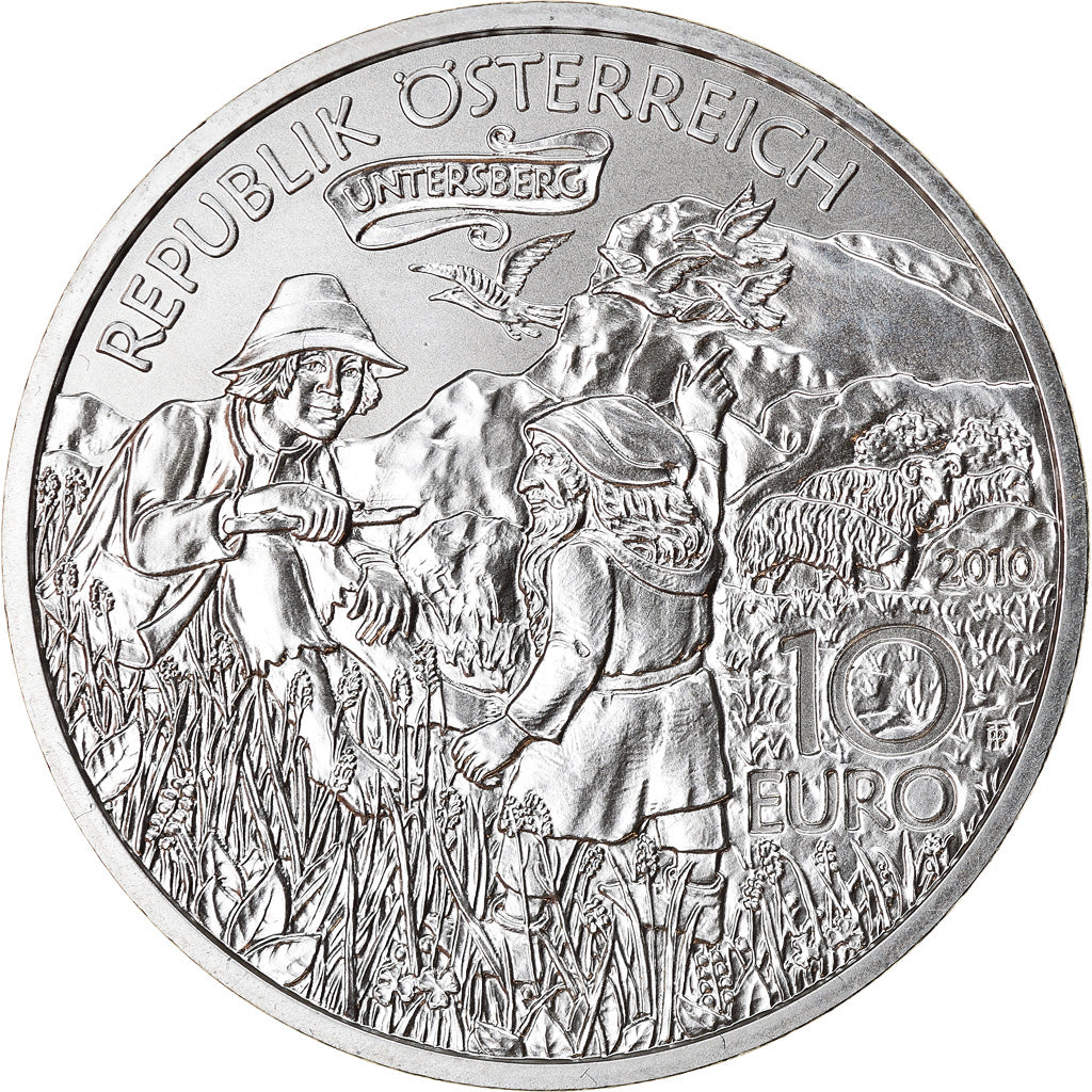 Austria, 10 Euro, Charlemagne et l'Untersberg, 2010, MS(63), Silver, KM:3186