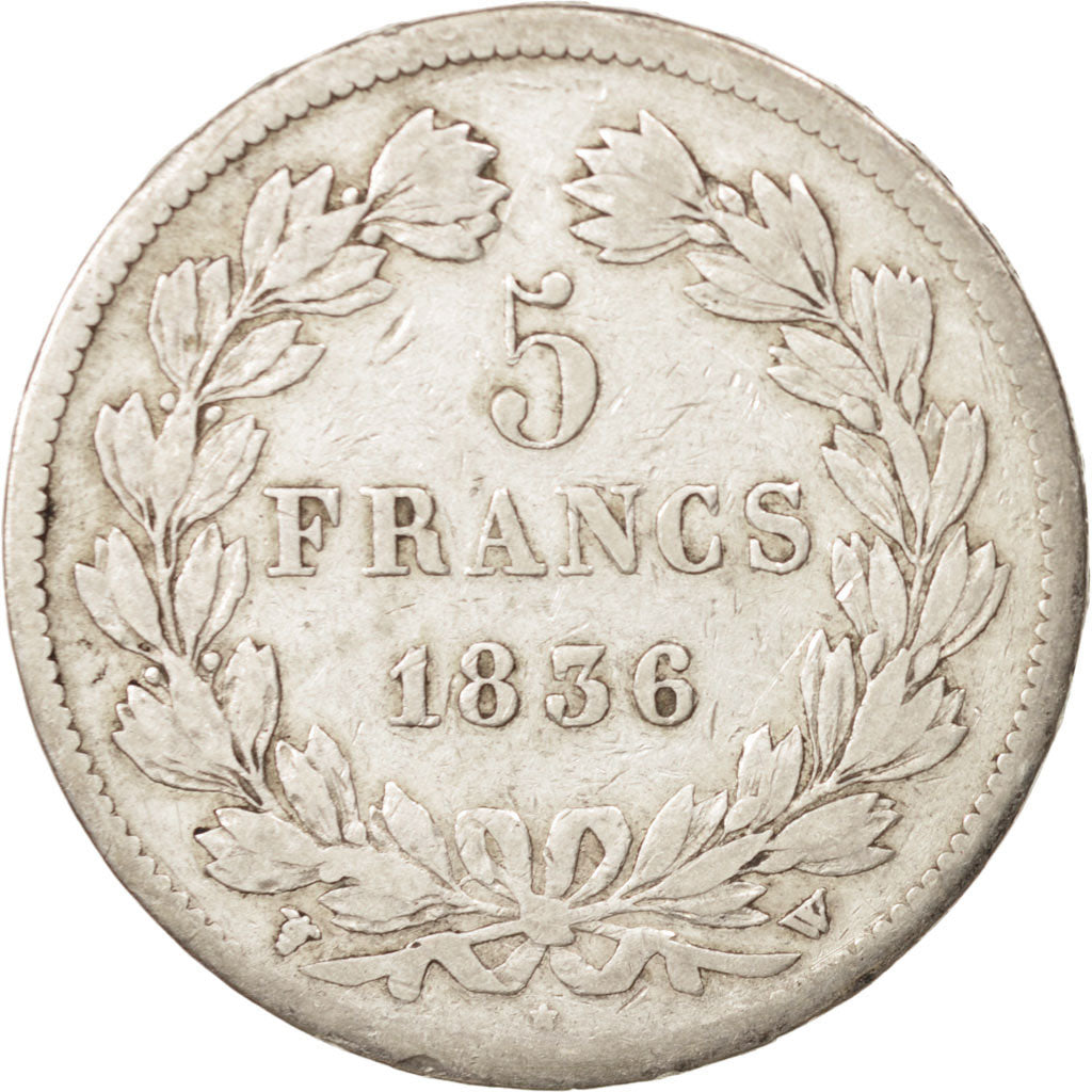 France,Louis-Philippe,5 Francs,1836,Lille,VF(30-35),Silver,KM:749.13,Gadoury 678